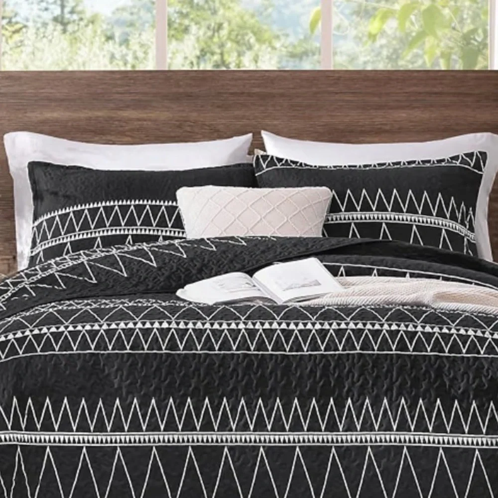Andency Boho Tribal black and white quilted pillow shams set of two geometric
